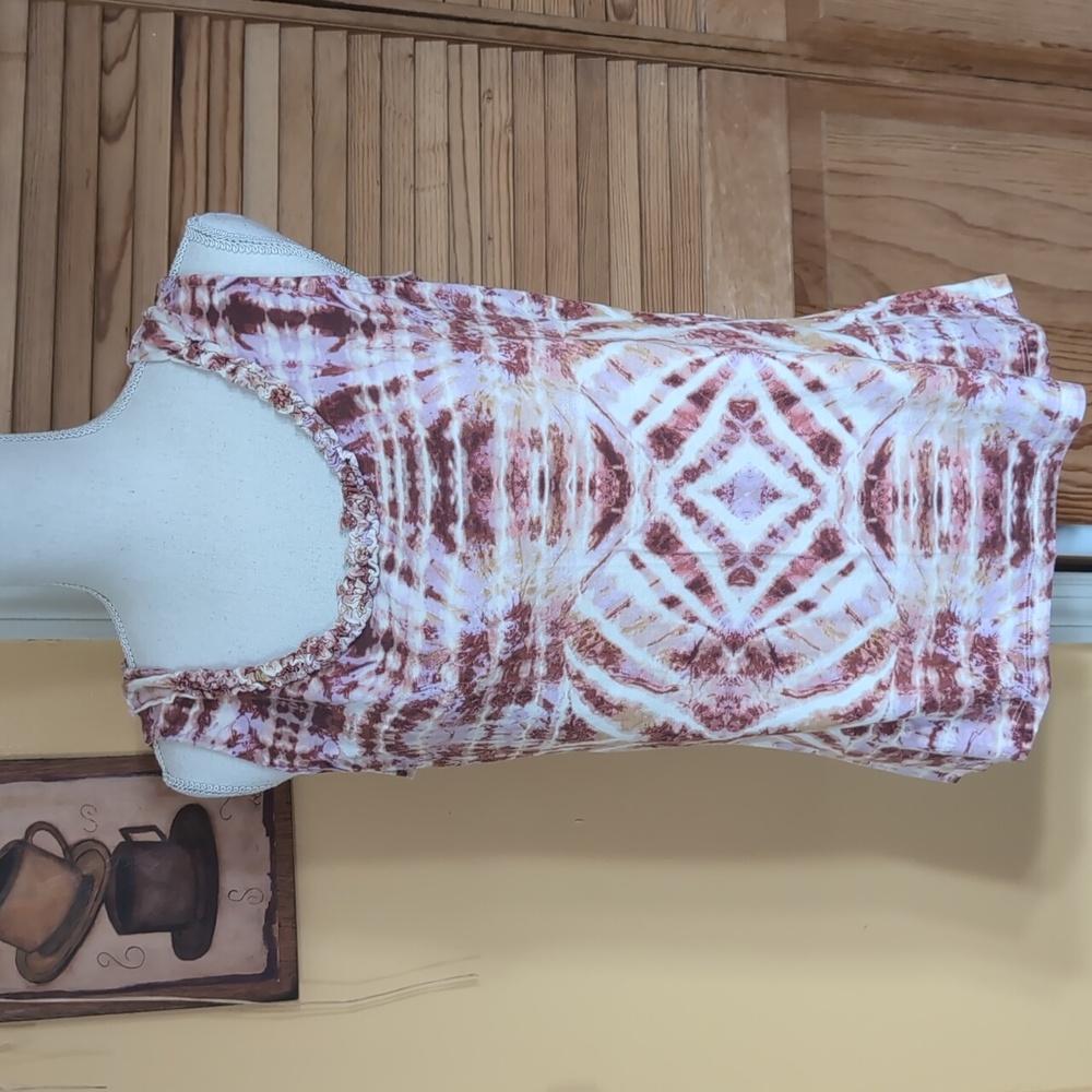St. John's Bay Mauve, Lavender, Tan Sleeveless Tank Top Ruffled Neckline Size L